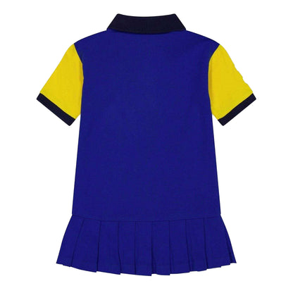 Blue Sapphire - Back - Ralph Lauren Girls Logo Polo Neck Regular Mini Shirt Dress