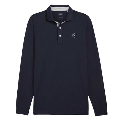 Navy-Ash Grey - Front - Puma Mens Cloudspun Midweight Long-Sleeved Polo Shirt