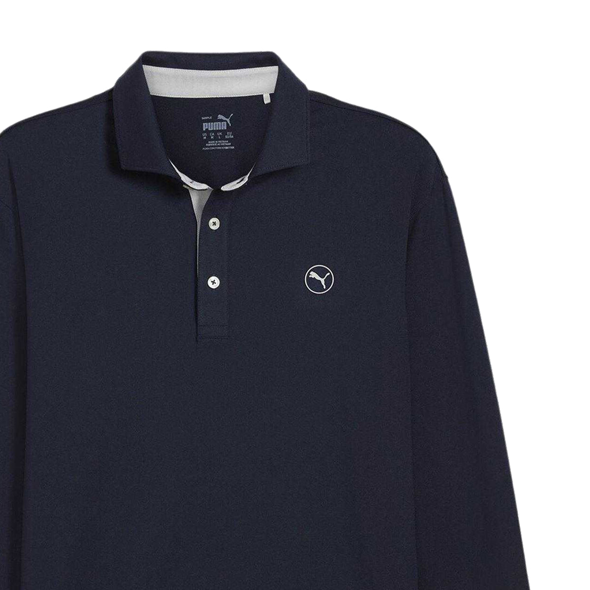 Navy-Ash Grey - Side - Puma Mens Cloudspun Midweight Long-Sleeved Polo Shirt