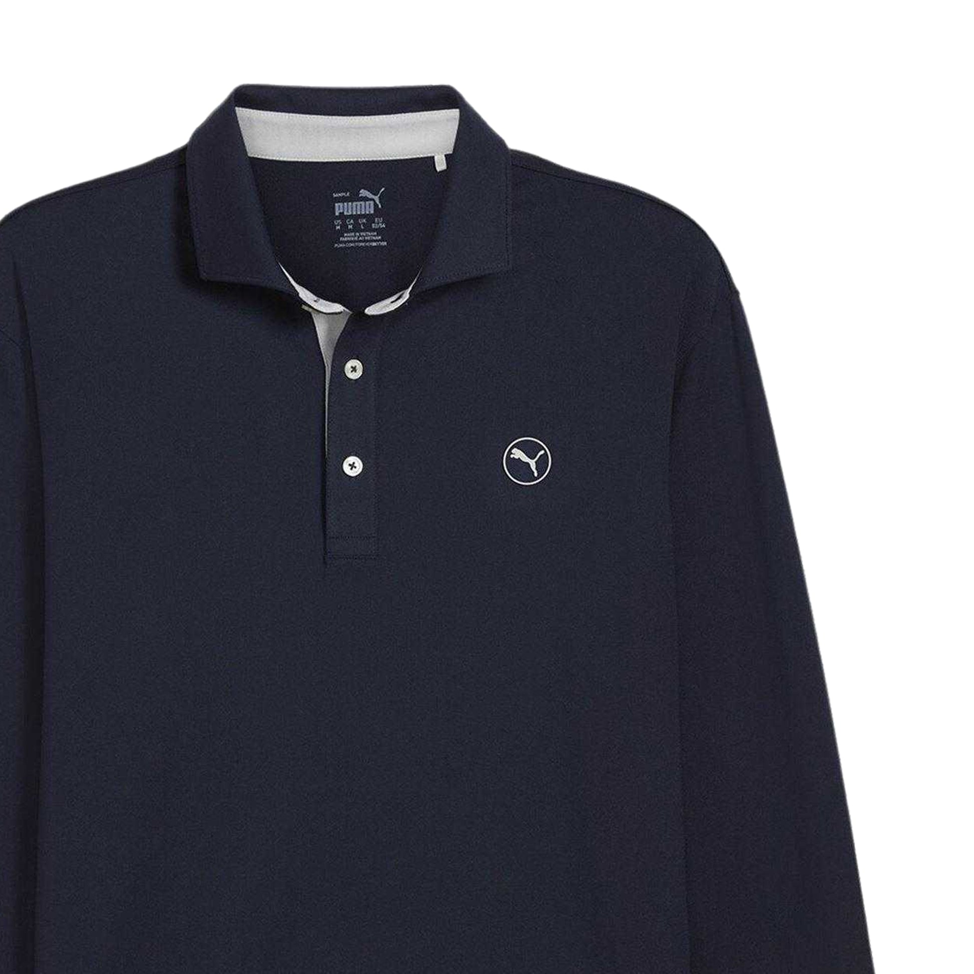 Navy-Ash Grey - Side - Puma Mens Cloudspun Midweight Long-Sleeved Polo Shirt