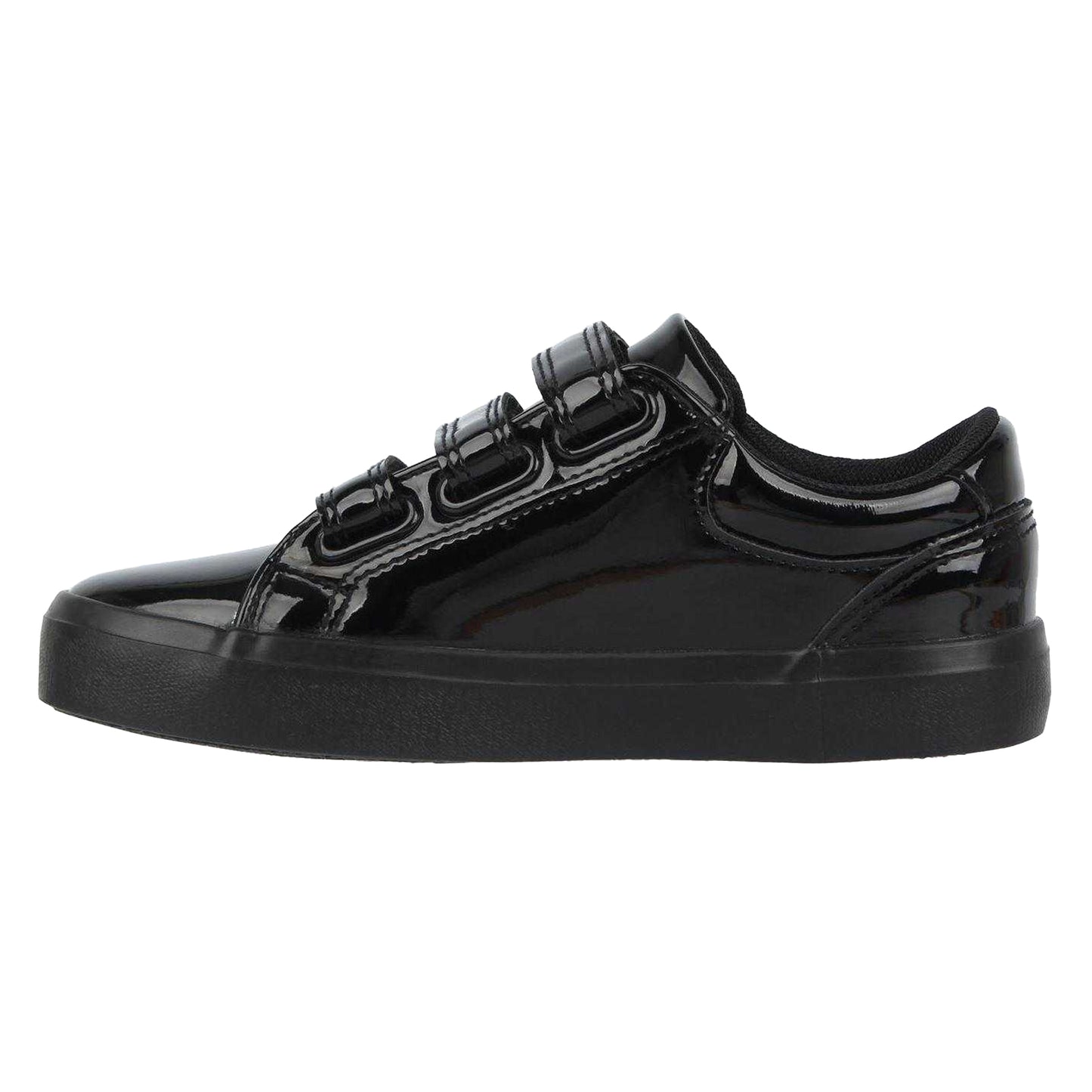 Black Patent - Back - Miso Childrens-Kids Patent 3 Straps Flat Trainers