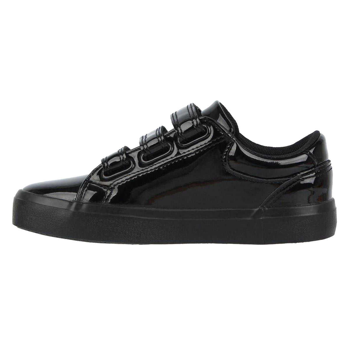 Black Patent - Back - Miso Childrens-Kids Patent 3 Straps Flat Trainers