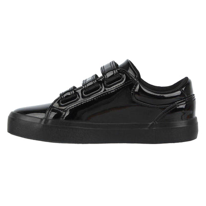Black Patent - Back - Miso Childrens-Kids Patent 3 Straps Flat Trainers