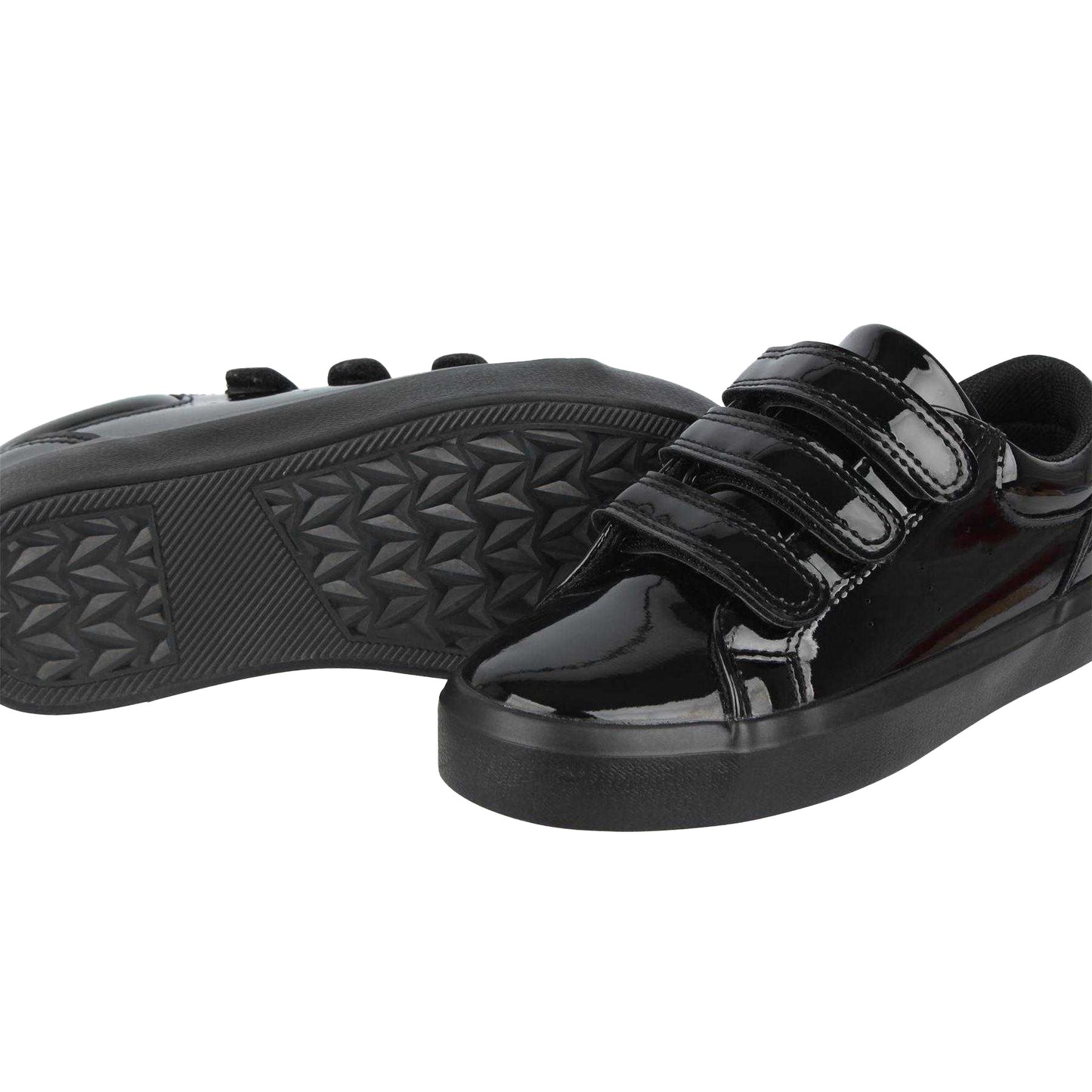 Black Patent - Lifestyle - Miso Childrens-Kids Patent 3 Straps Flat Trainers
