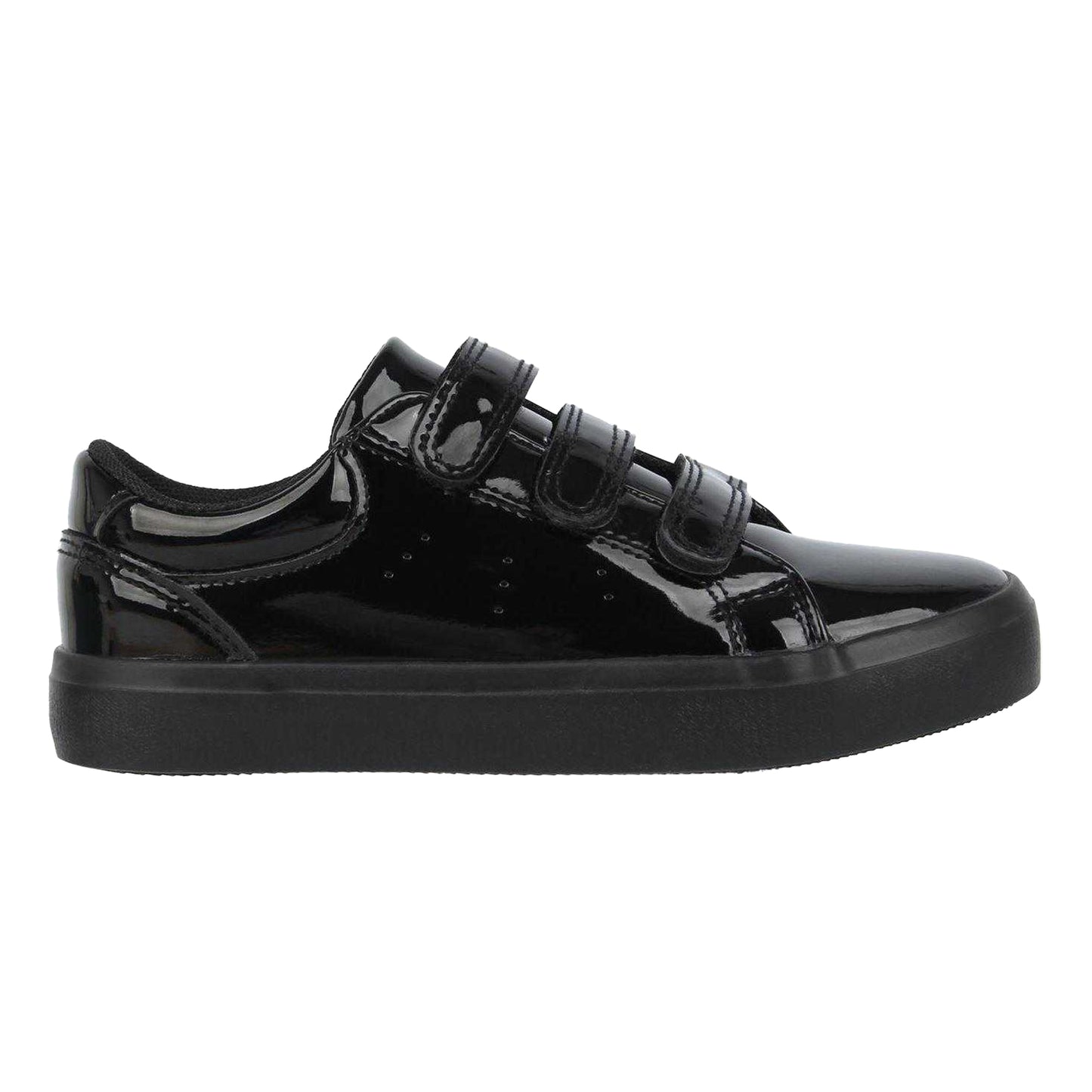 Black Patent - Front - Miso Childrens-Kids Patent 3 Straps Flat Trainers