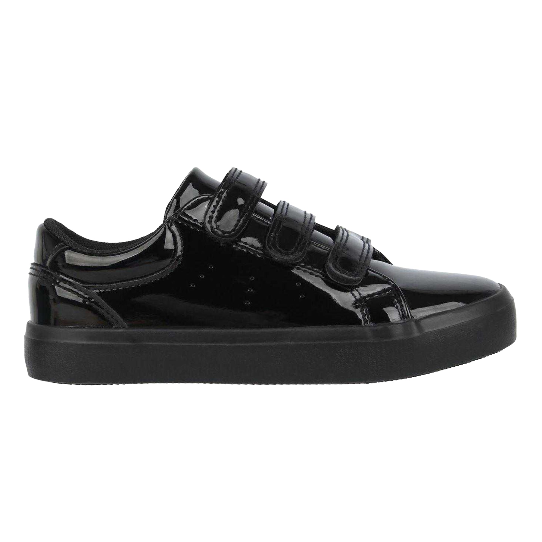 Black Patent - Front - Miso Childrens-Kids Patent 3 Straps Flat Trainers