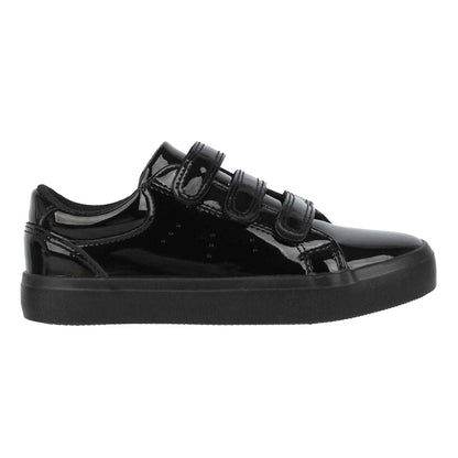 Black Patent - Front - Miso Childrens-Kids Patent 3 Straps Flat Trainers