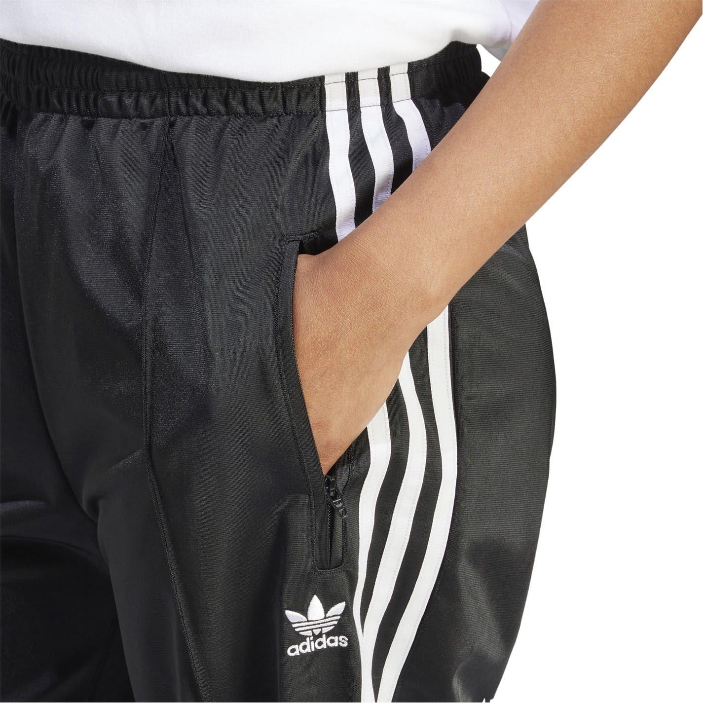 Black-White - Side - Adidas Womens-Ladies Firebird Open Hem Joggers