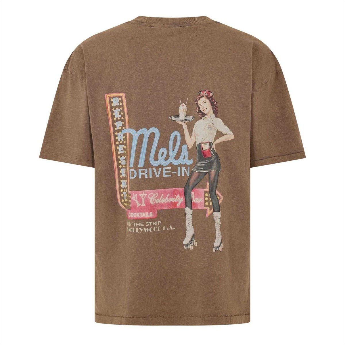 Dusty Brown - Back - Represent Mens Mel´s Diner Chest Pocket Oversized T-Shirt