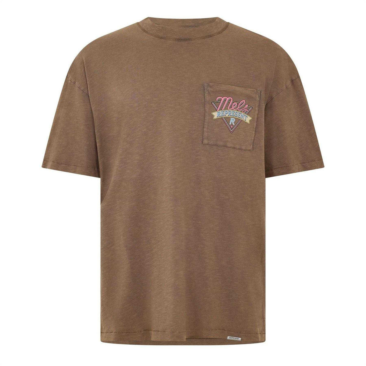Dusty Brown - Front - Represent Mens Mel´s Diner Chest Pocket Oversized T-Shirt