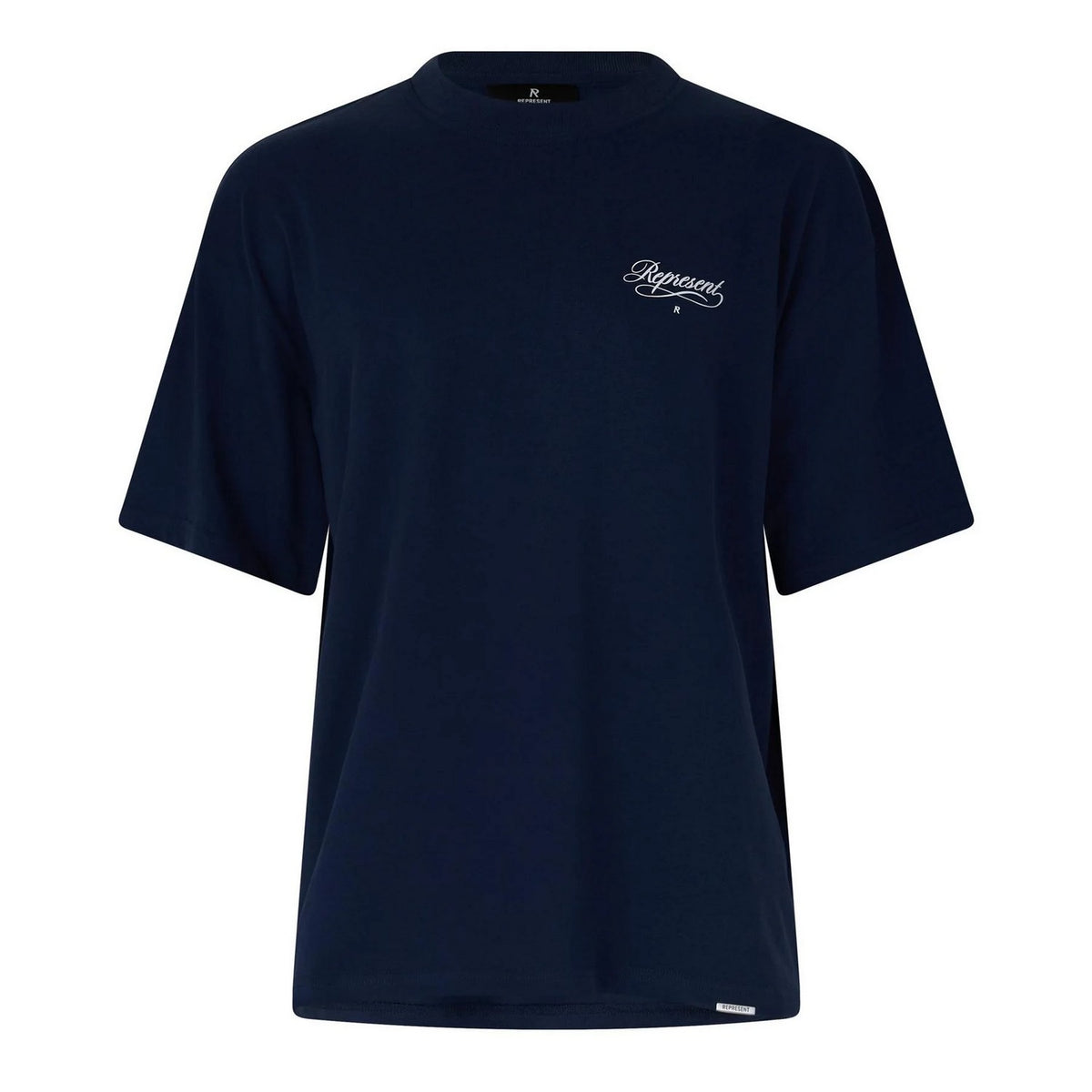 Navy - Front - Represent Mens Script Graphic Logo Slub Oversized T-Shirt