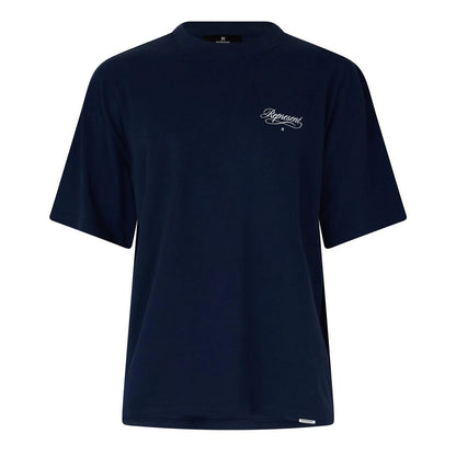 Navy - Front - Represent Mens Script Graphic Logo Slub Oversized T-Shirt