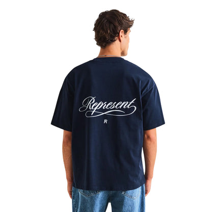 Navy - Lifestyle - Represent Mens Script Graphic Logo Slub Oversized T-Shirt