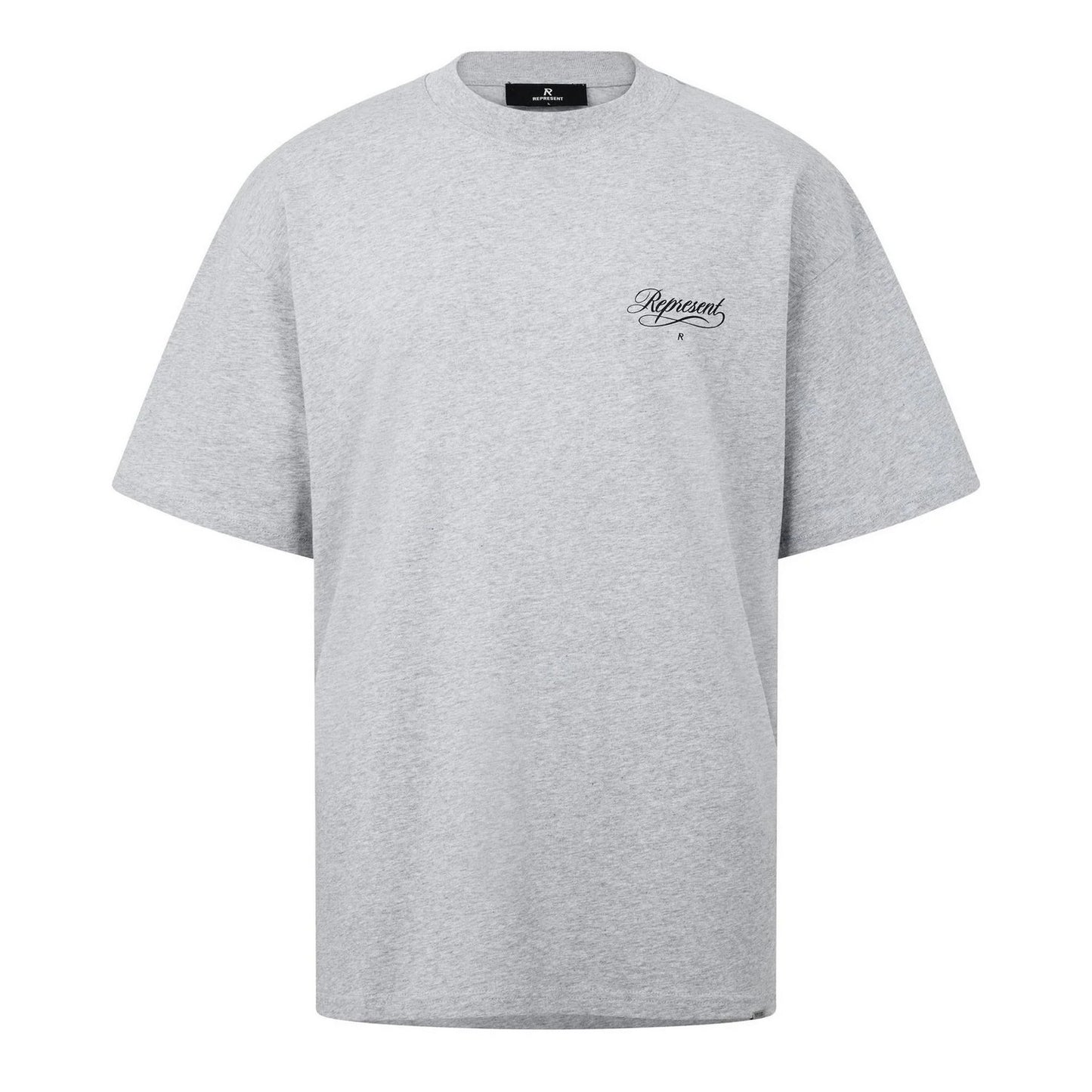 Ash Grey - Front - Represent Mens Script Graphic Logo Slub Oversized T-Shirt