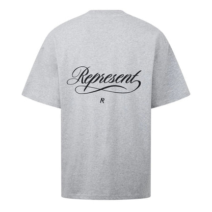 Ash Grey - Back - Represent Mens Script Graphic Logo Slub Oversized T-Shirt
