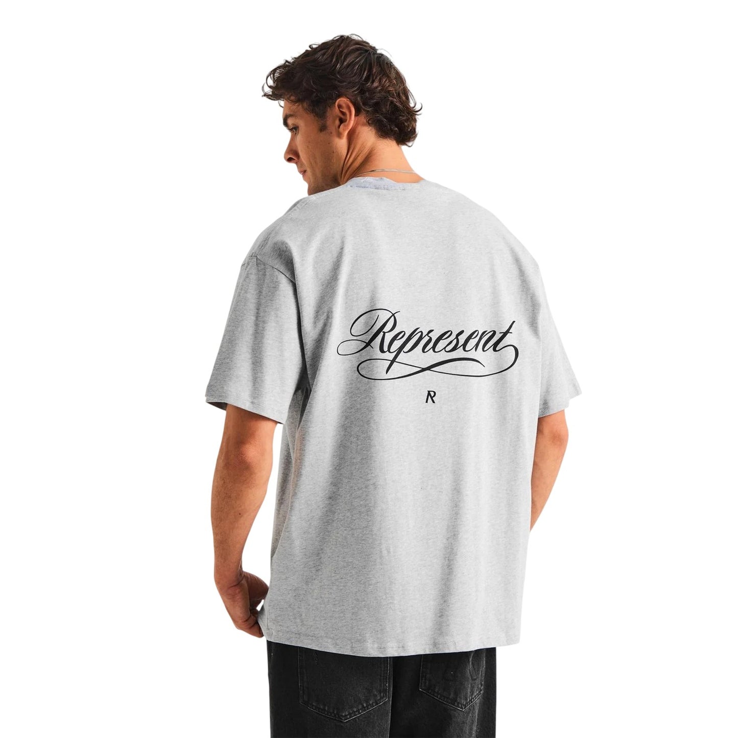 Ash Grey - Lifestyle - Represent Mens Script Graphic Logo Slub Oversized T-Shirt