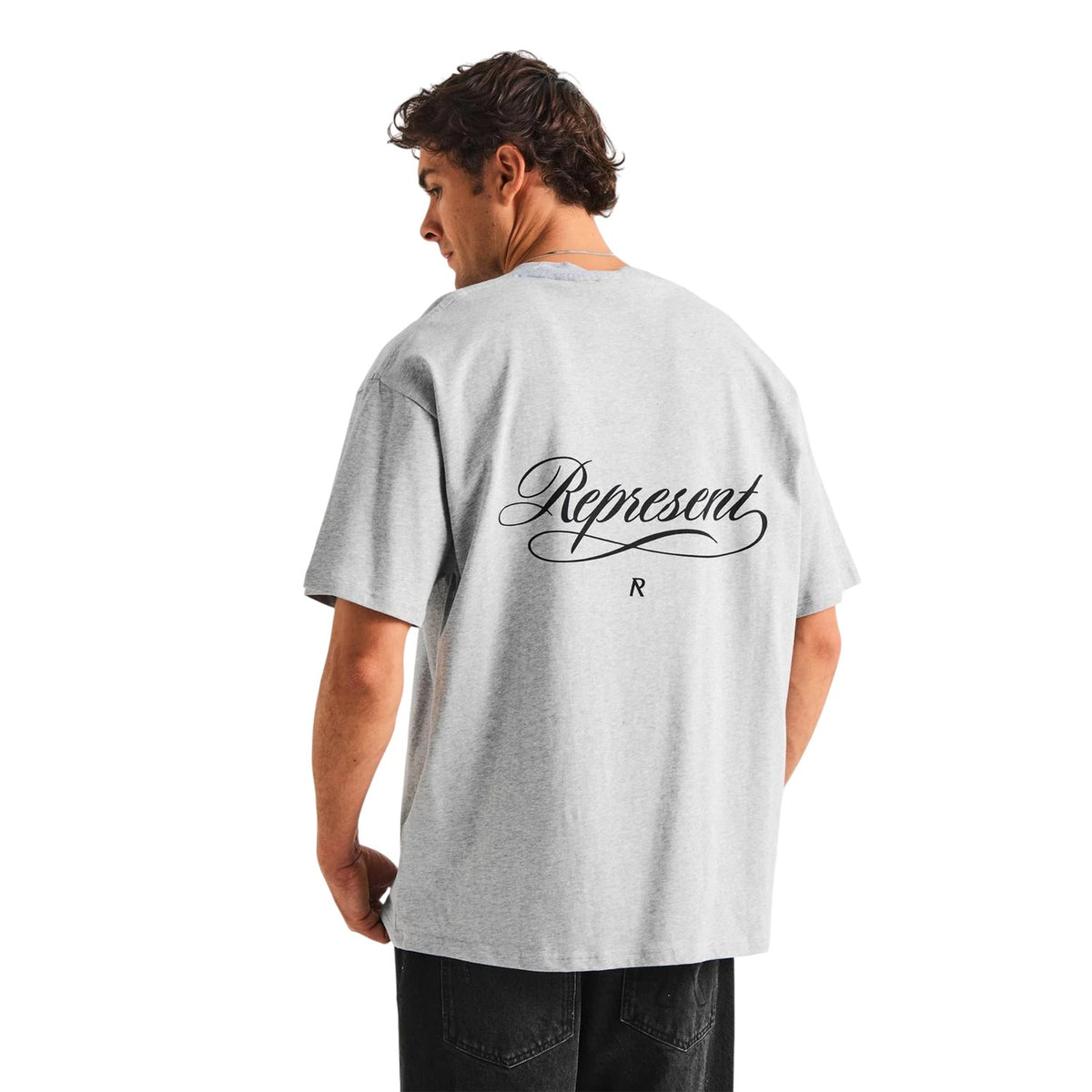Ash Grey - Lifestyle - Represent Mens Script Graphic Logo Slub Oversized T-Shirt
