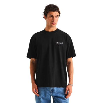 Black - Side - Represent Mens Script Graphic Logo Slub Oversized T-Shirt