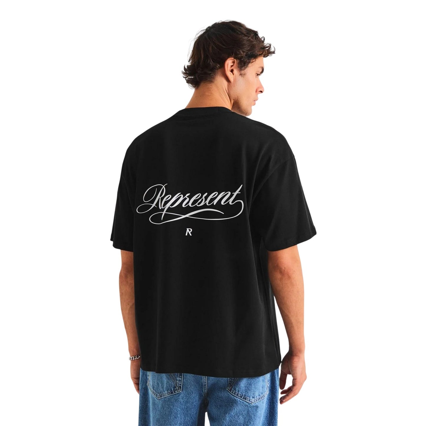 Black - Lifestyle - Represent Mens Script Graphic Logo Slub Oversized T-Shirt
