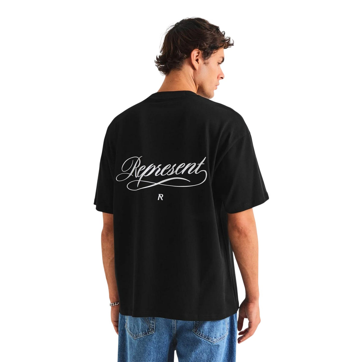 Black - Lifestyle - Represent Mens Script Graphic Logo Slub Oversized T-Shirt