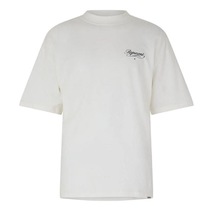 White - Front - Represent Mens Script Graphic Logo Slub Oversized T-Shirt