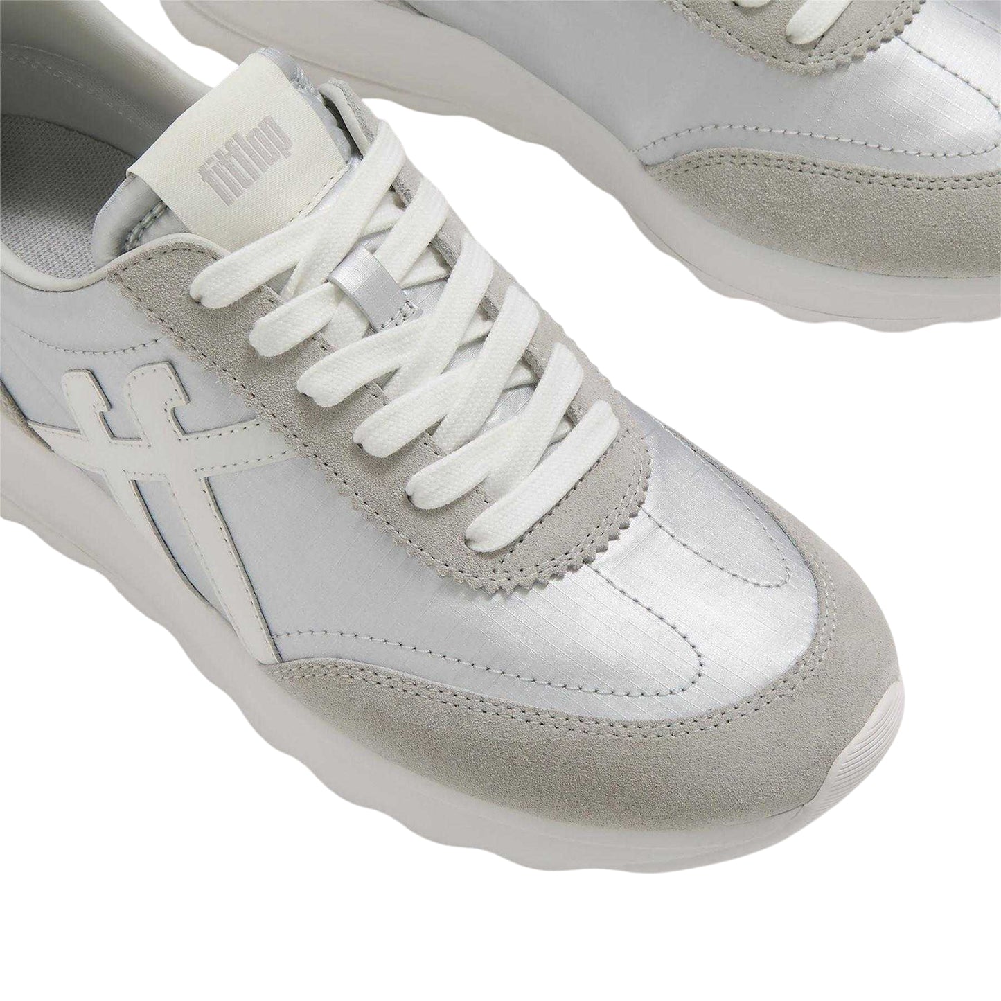 Silver - Pack Shot - Fit Flop Womens-Ladies Suede Low Cut Trainers