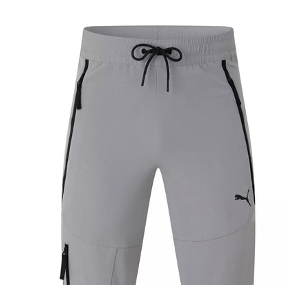 Grey - Side - Puma Mens Zipped Joggers