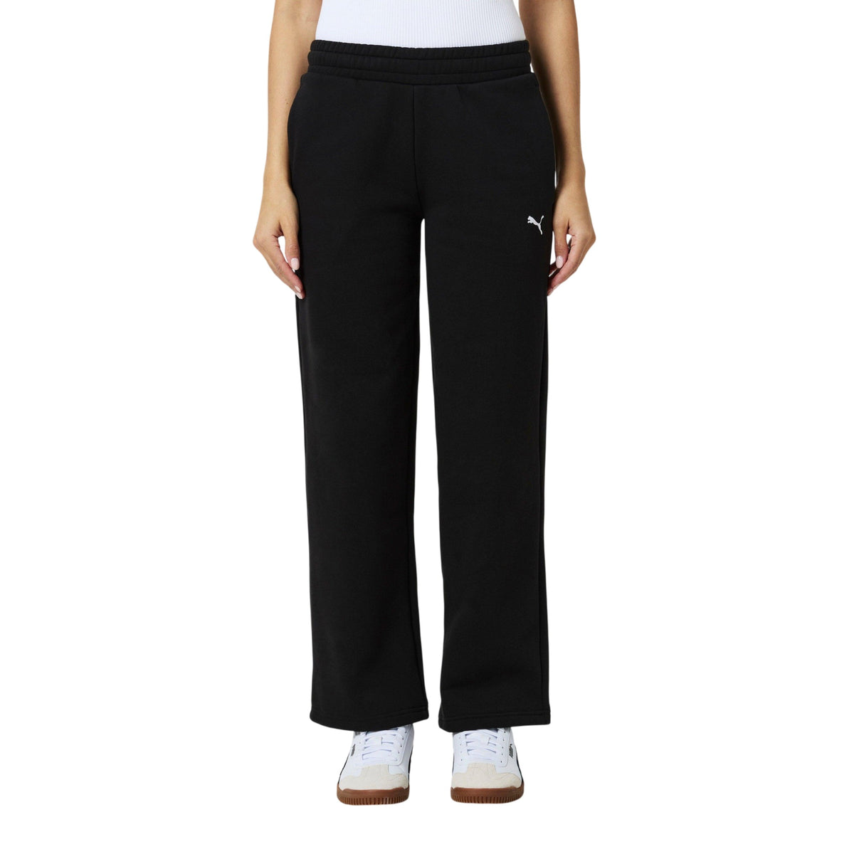 Black - Side - Puma Womens-Ladies Wide Leg Joggers
