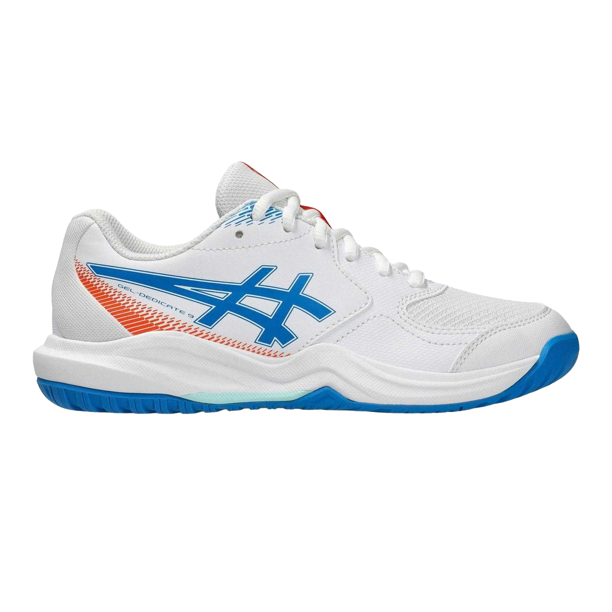 White-Blue - Front - Asics Childrens-Kids Dedicate 9 Tennis Shoes