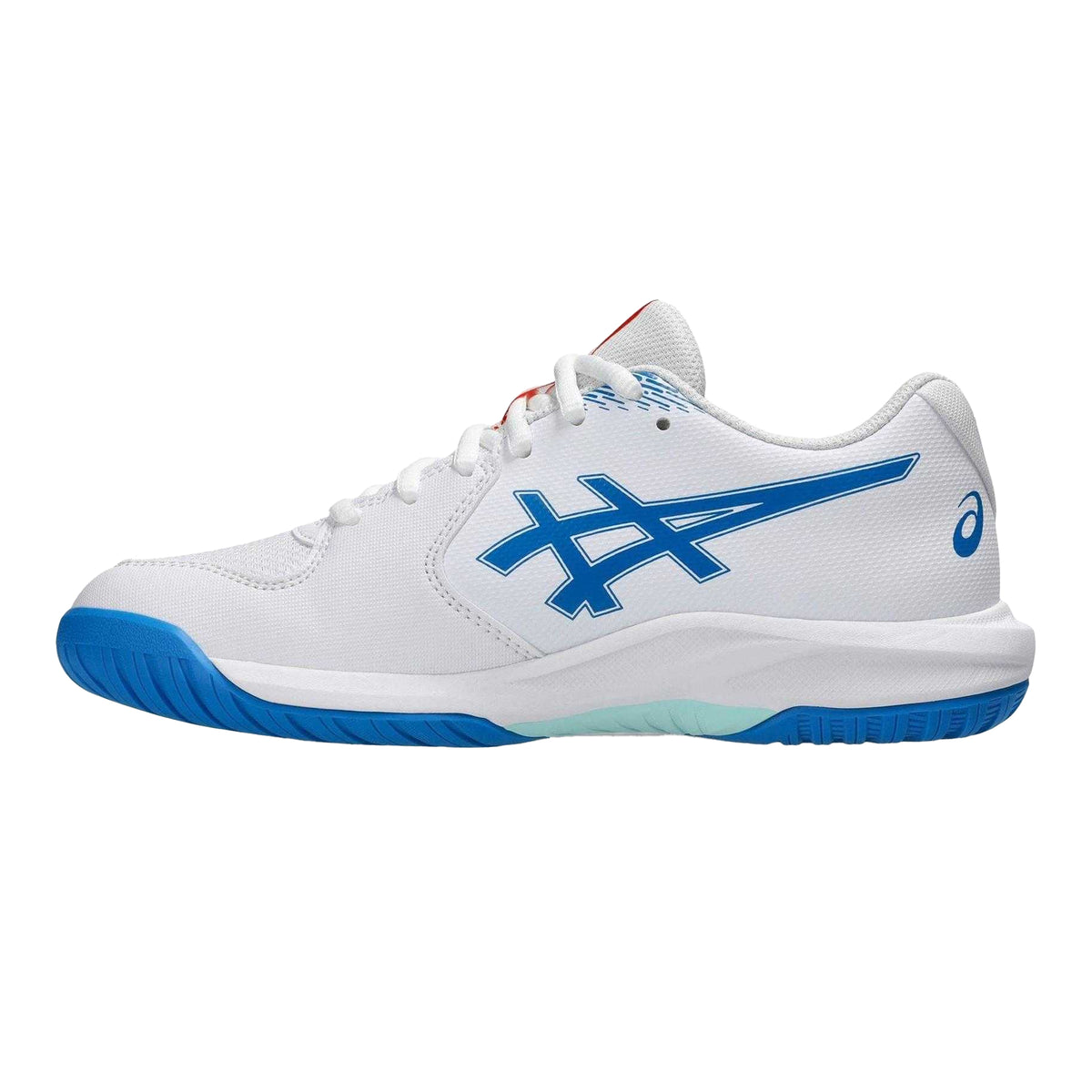 White-Blue - Side - Asics Childrens-Kids Dedicate 9 Tennis Shoes