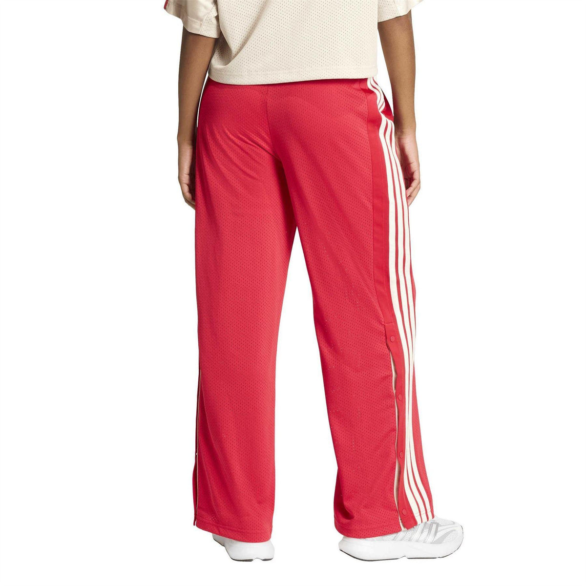 Ruby Red-White - Back - Adidas Womens-Ladies Open Hem Relaxed Fit Tracksuit Bottoms