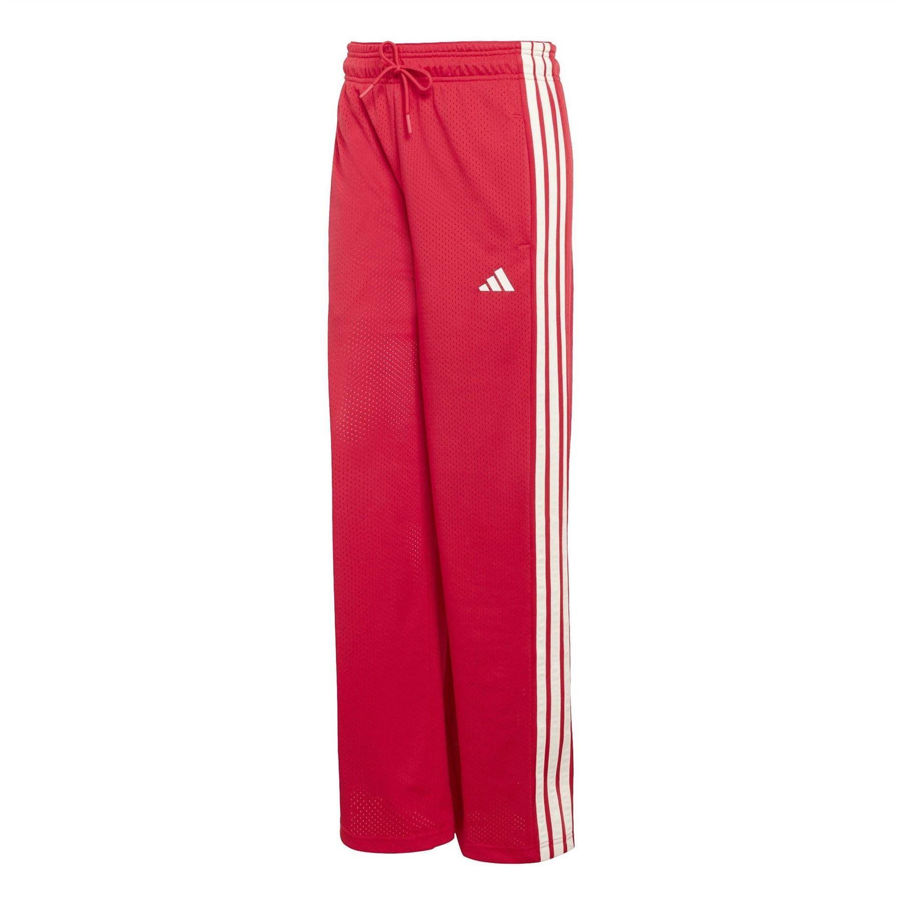 Ruby Red-White - Front - Adidas Womens-Ladies Open Hem Relaxed Fit Tracksuit Bottoms