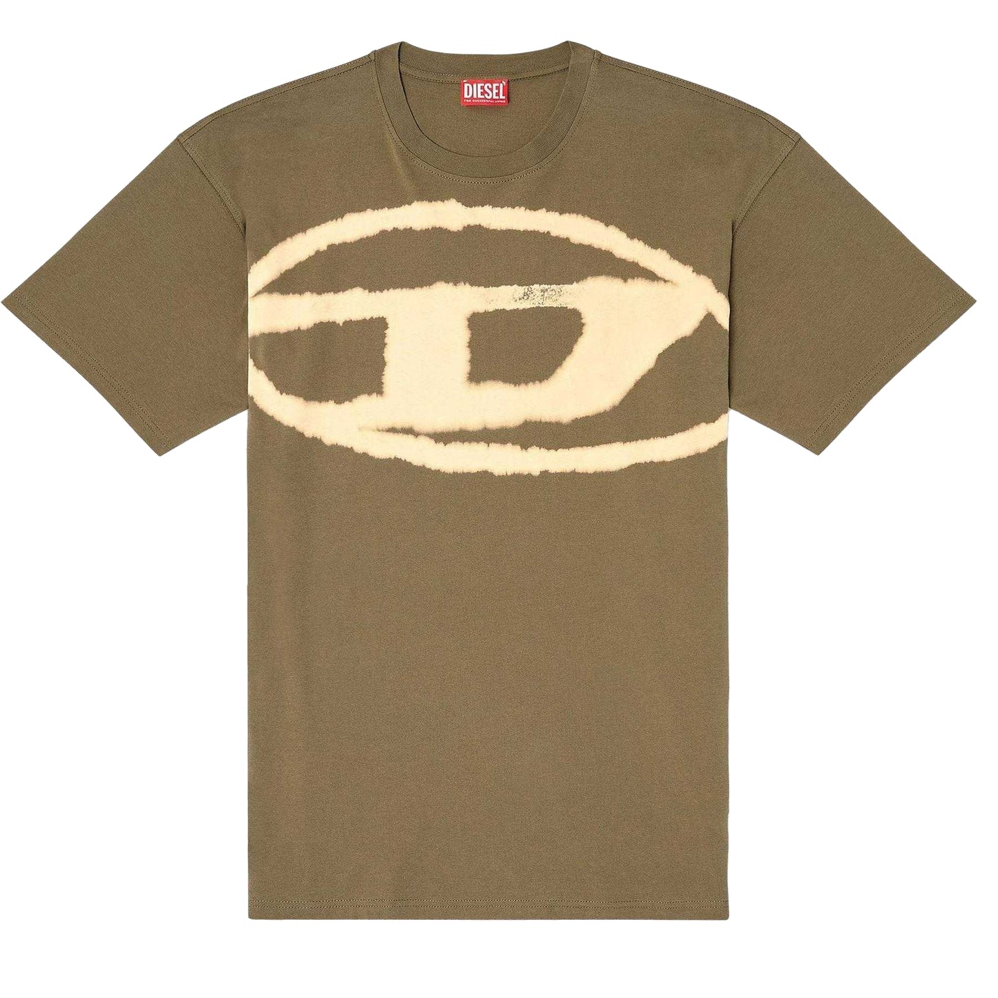 Green - Front - Diesel Mens T-Boxt Bleached Logo Oversized T-Shirt