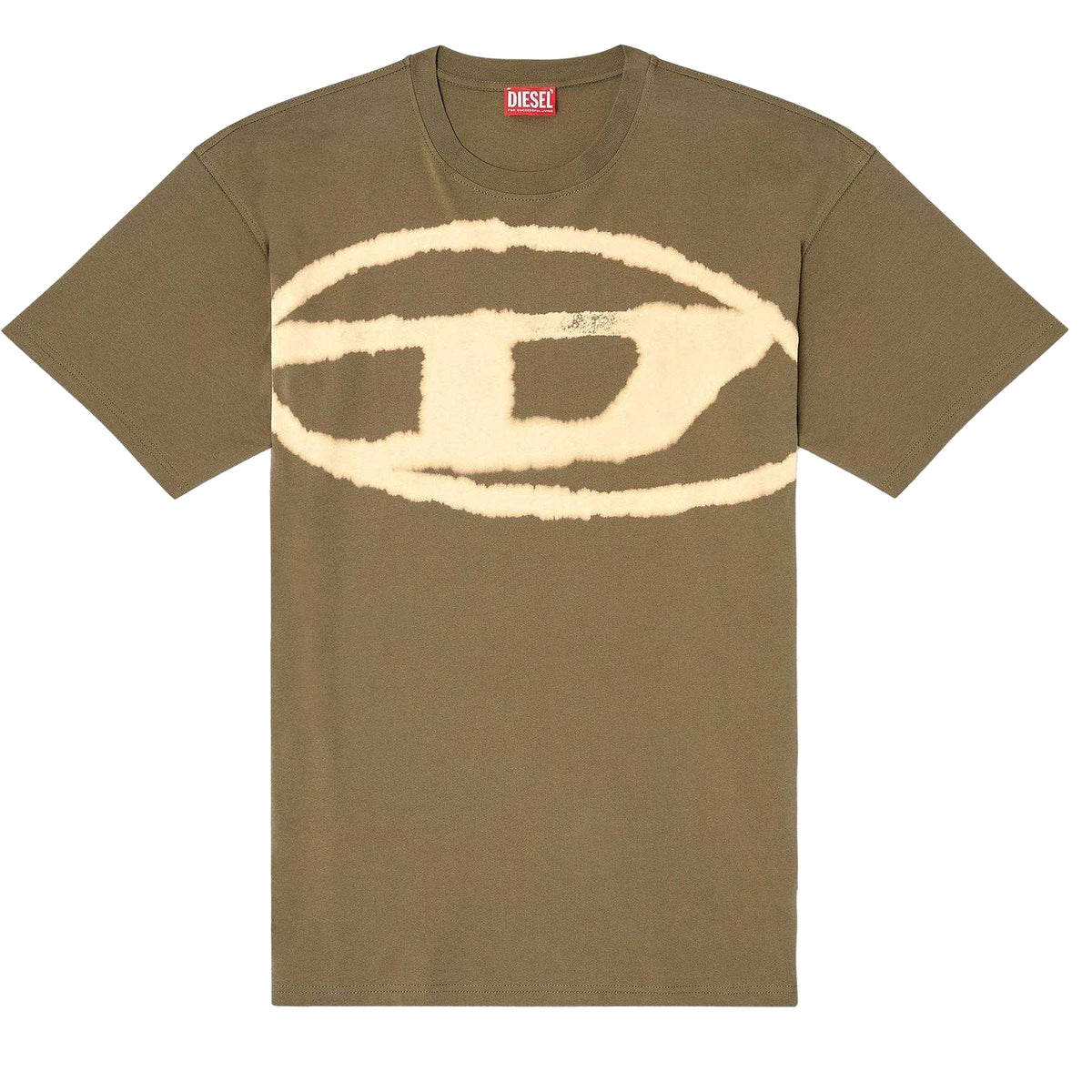 Green - Front - Diesel Mens T-Boxt Bleached Logo Oversized T-Shirt