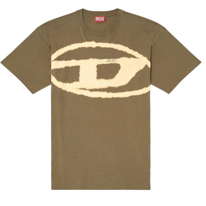 Green - Front - Diesel Mens T-Boxt Bleached Logo Oversized T-Shirt