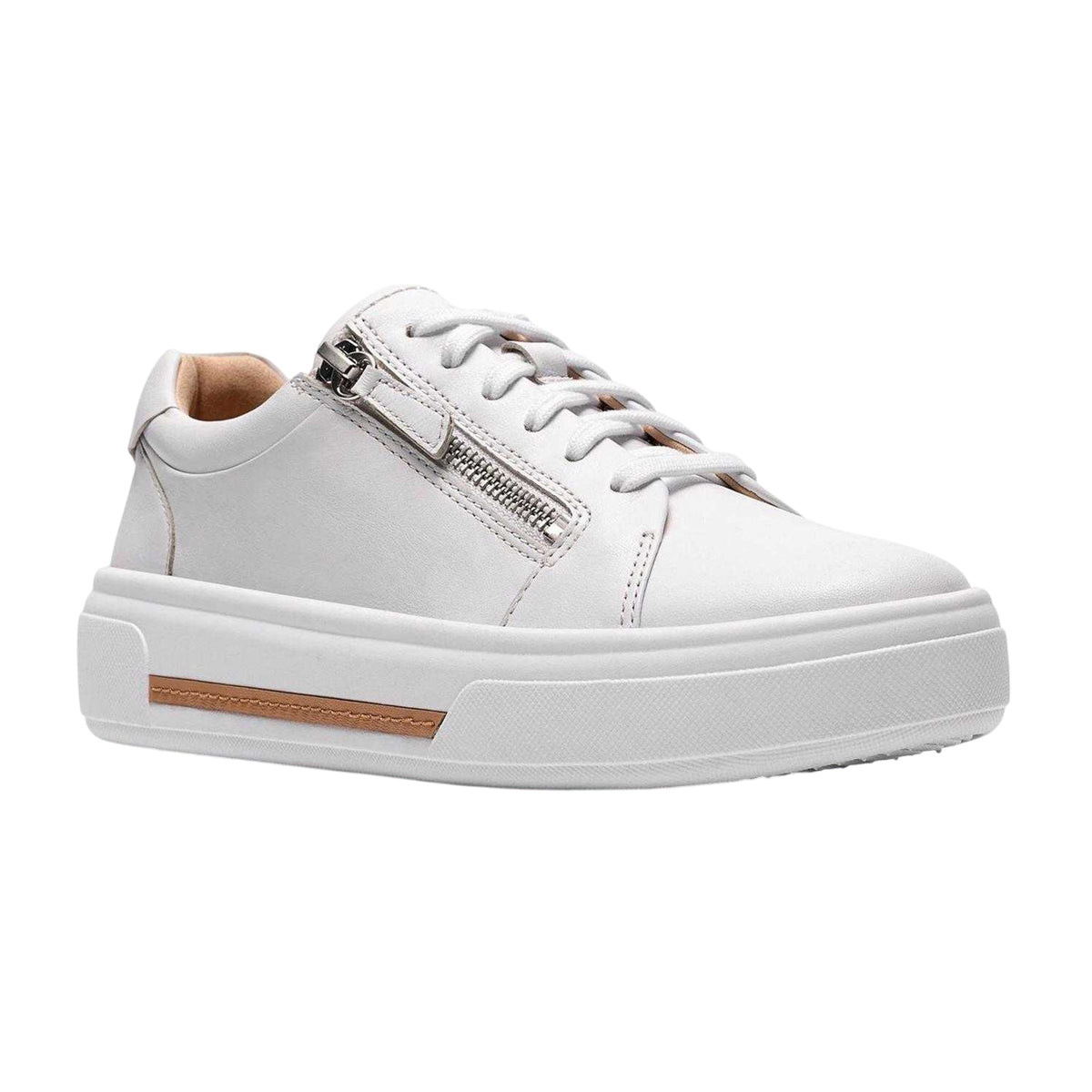White - Lifestyle - Clarks Womens-Ladies Hollyrose Leather Zip Trainers