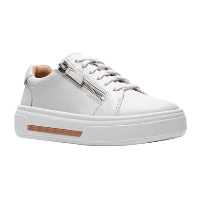 White - Lifestyle - Clarks Womens-Ladies Hollyrose Leather Zip Trainers