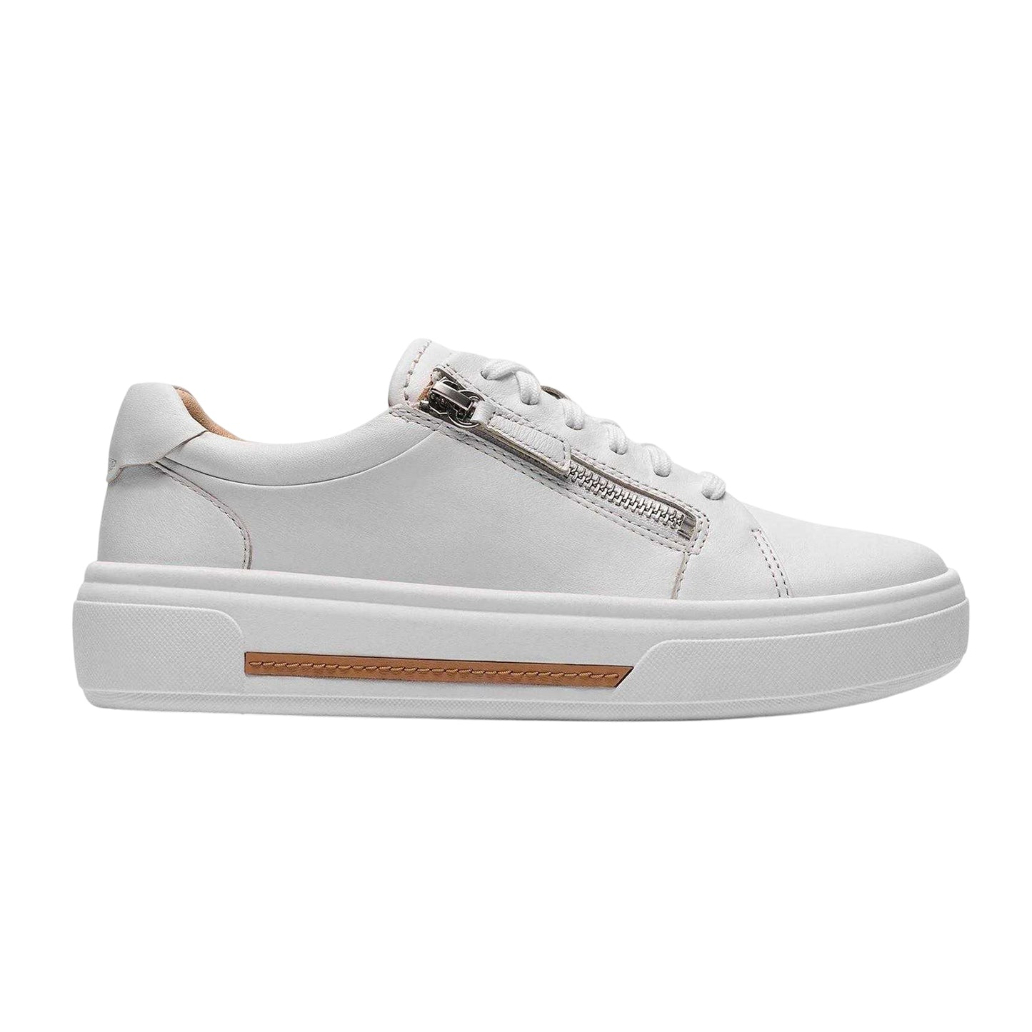 White - Front - Clarks Womens-Ladies Hollyrose Leather Zip Trainers