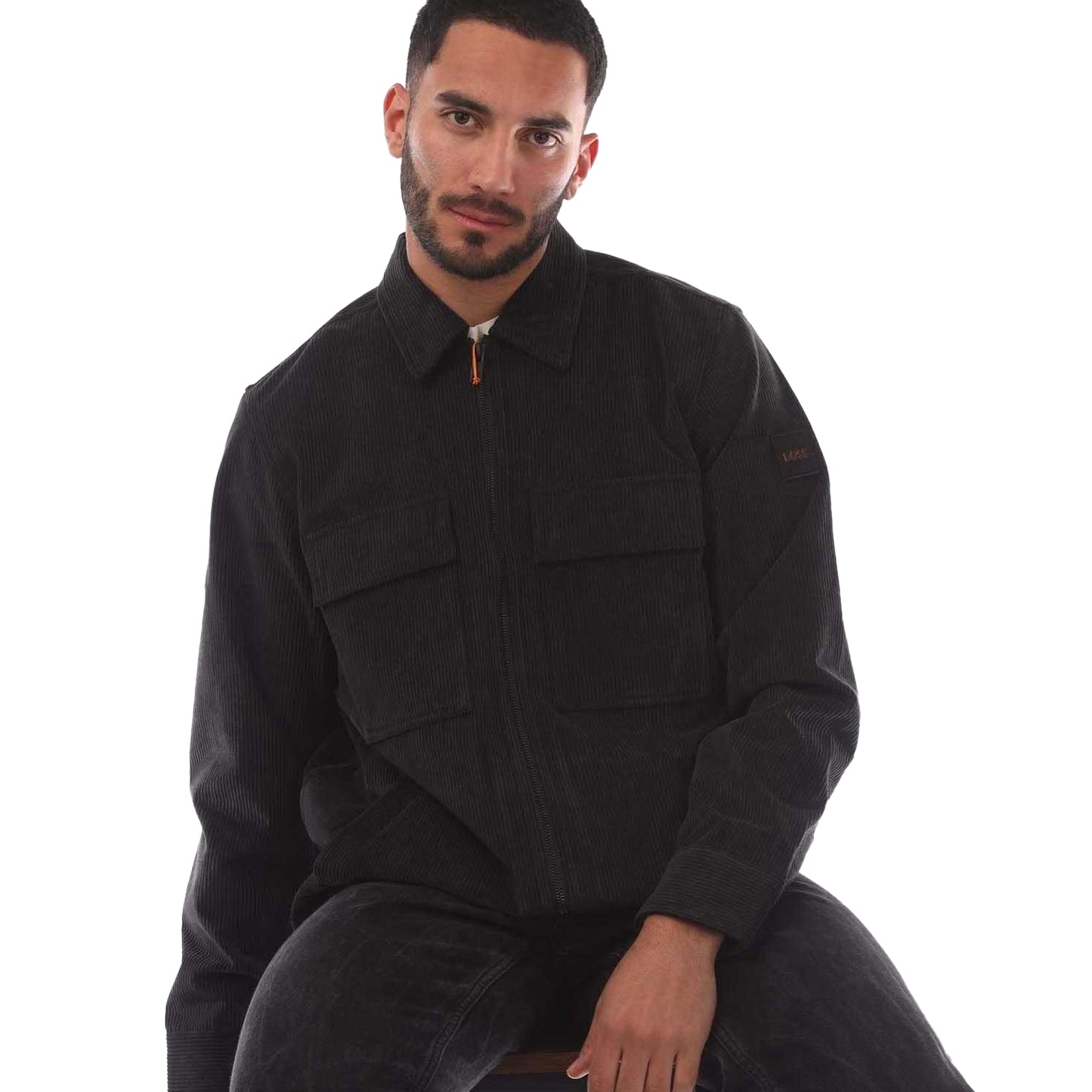 Black - Side - Boss Mens Lozzy Corduroy Overshirt