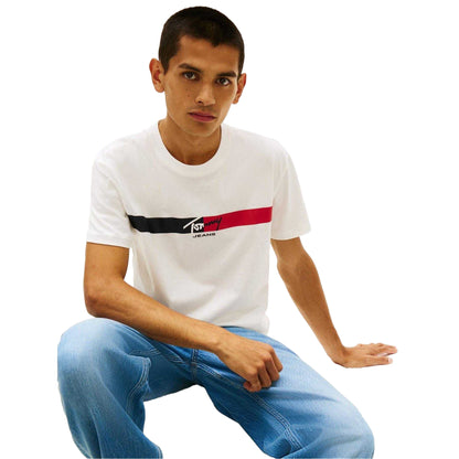 Ecru - Side - Tommy Jeans Mens Striped Jersey T-Shirt