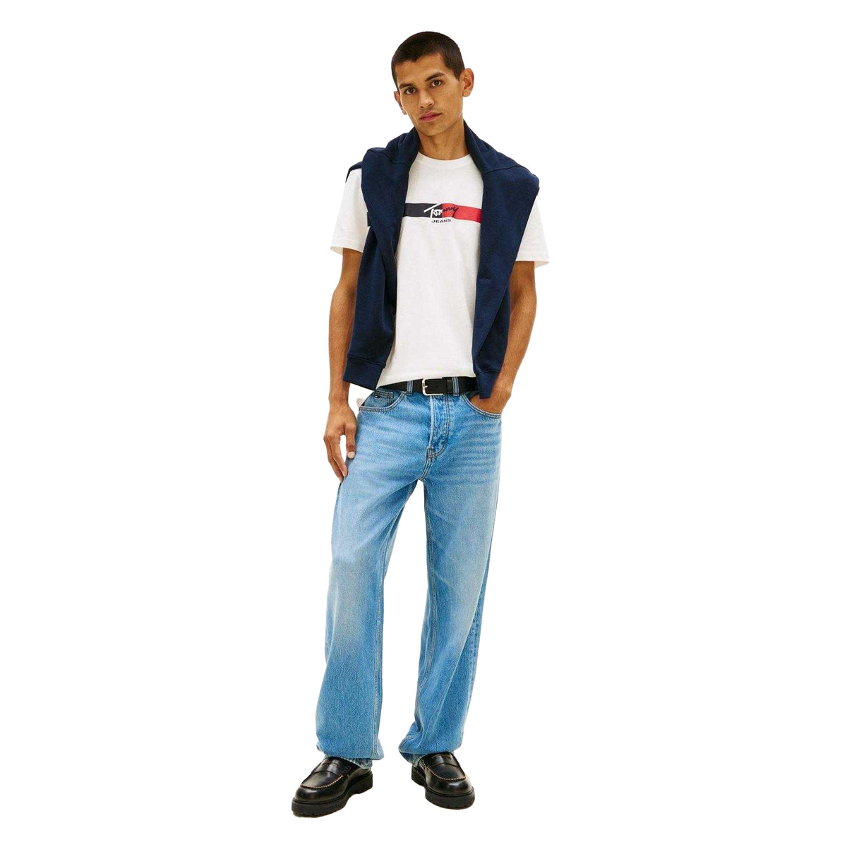 Ecru - Pack Shot - Tommy Jeans Mens Striped Jersey T-Shirt