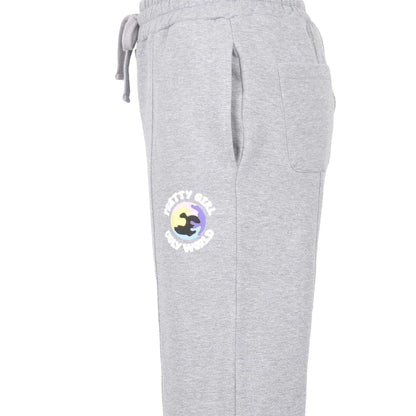 Grey - Side - Pretty Boy Ugly World Womens-Ladies Cotton Logo Standard Joggers