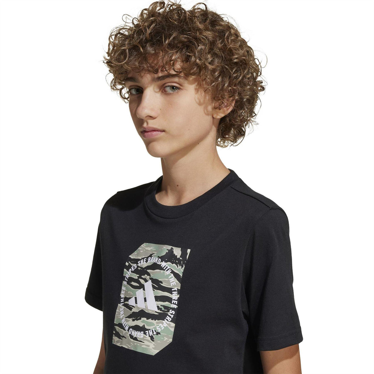 Black - Side - Adidas Childrens-Kids Camo Embossed T-Shirt