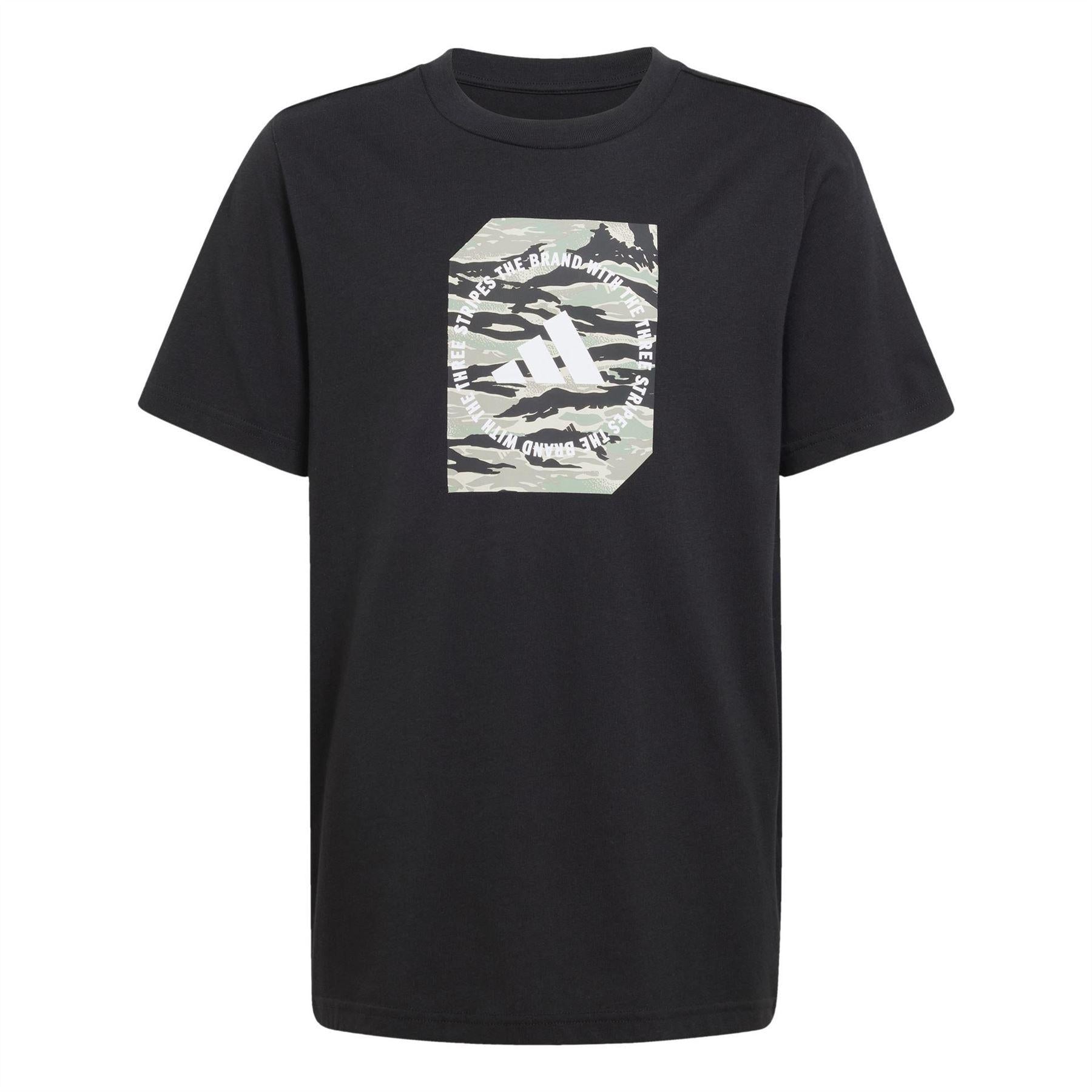 Black - Front - Adidas Childrens-Kids Camo Embossed T-Shirt