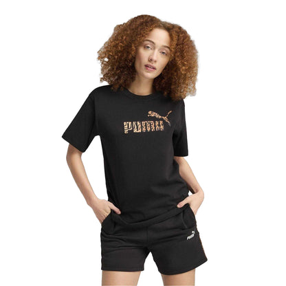 Black - Side - Puma Womens-Ladies Animal Print Logo T-Shirt