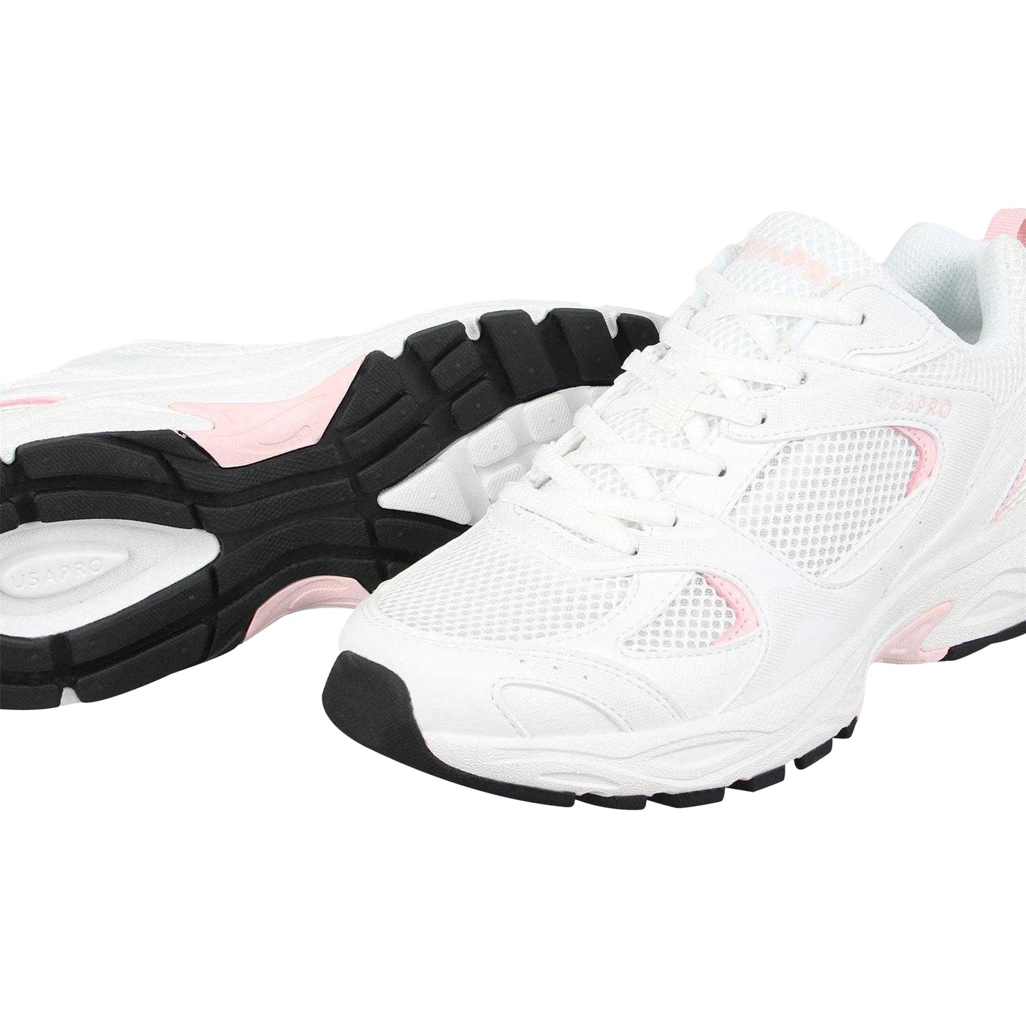 White-Pink - Lifestyle - USA Pro Womens-Ladies Pro Mira Synthetic Leather Trainers