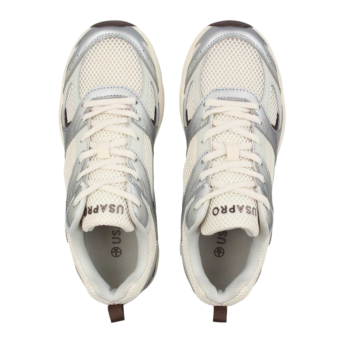 Camel-Silver - Side - USA Pro Womens-Ladies Pro Mira Synthetic Leather Trainers