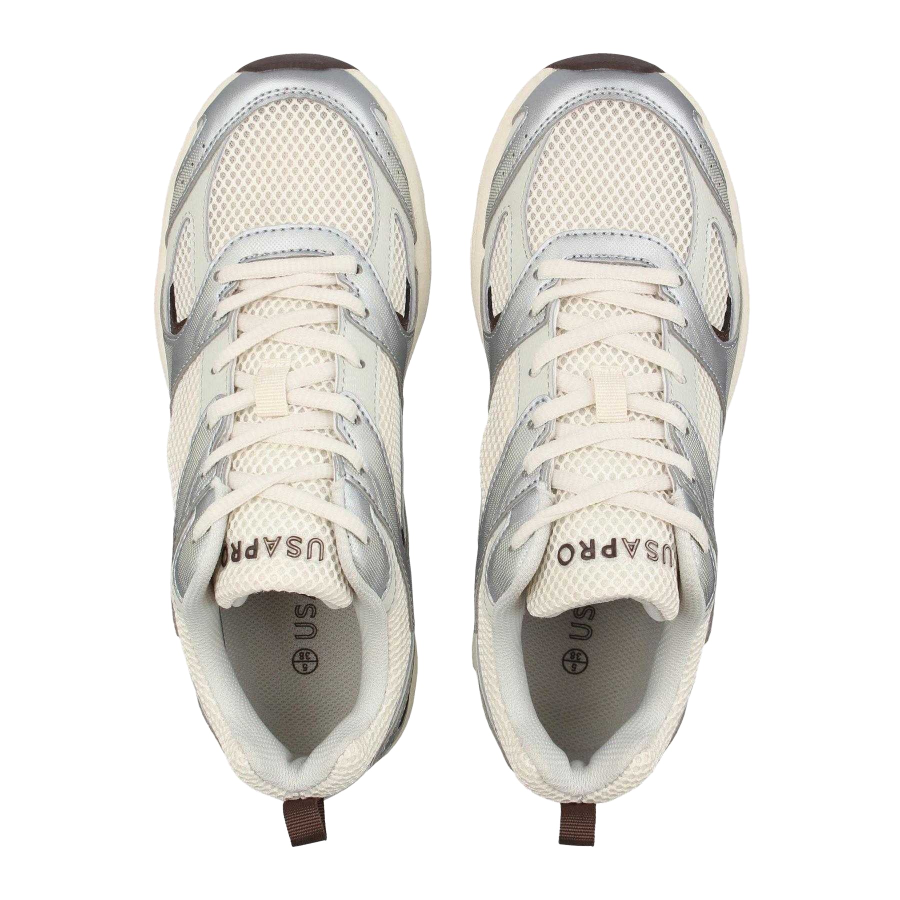 Camel-Silver - Side - USA Pro Womens-Ladies Pro Mira Synthetic Leather Trainers