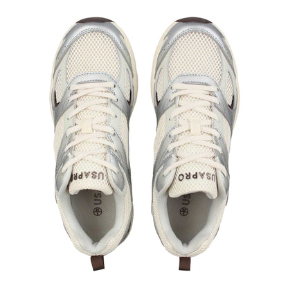 Camel-Silver - Side - USA Pro Womens-Ladies Pro Mira Synthetic Leather Trainers