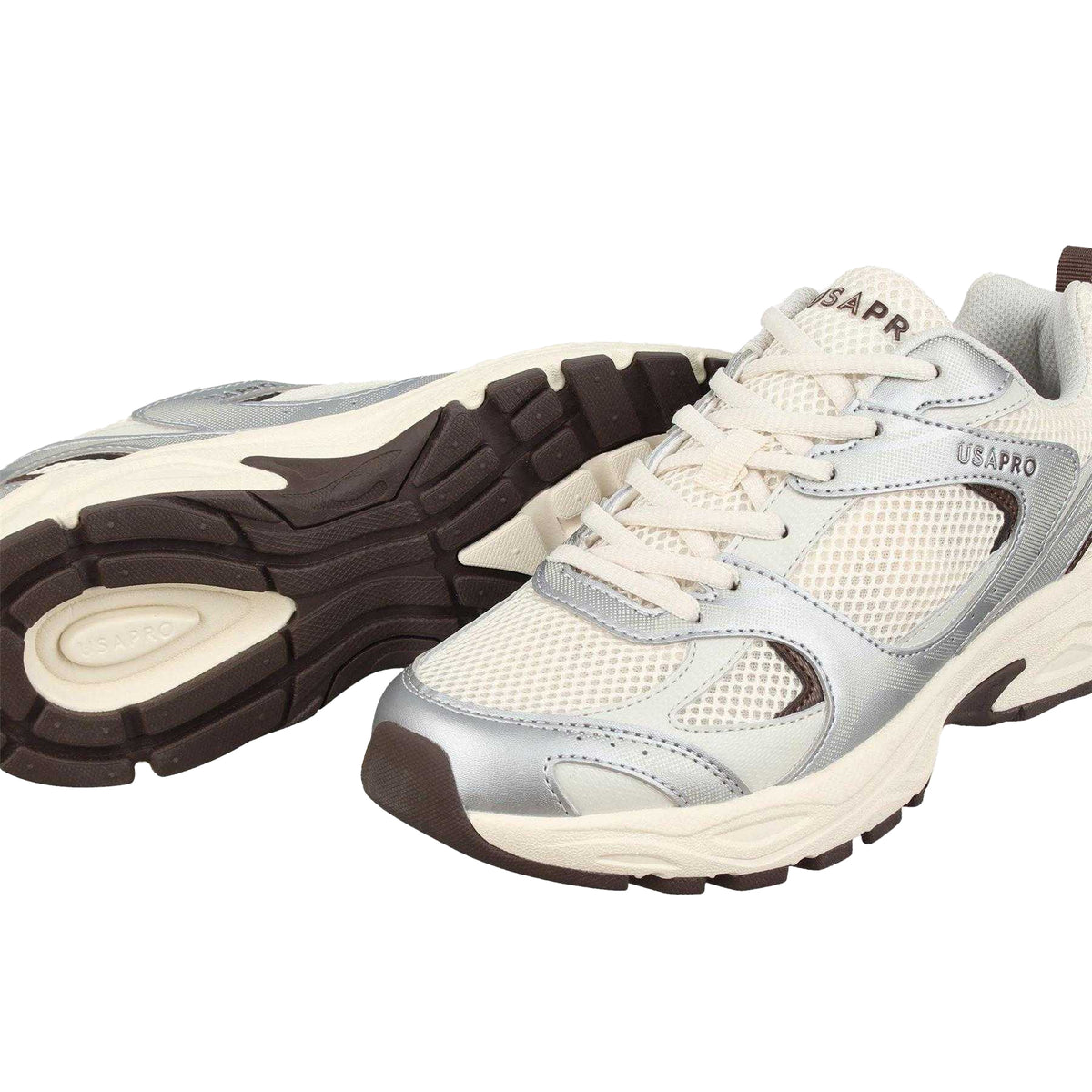 Camel-Silver - Lifestyle - USA Pro Womens-Ladies Pro Mira Synthetic Leather Trainers